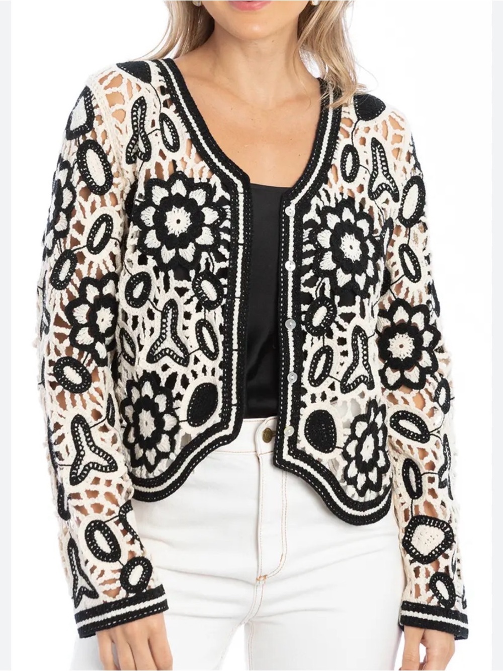 SAACHI Floral Crocheted Bolero Cardigan